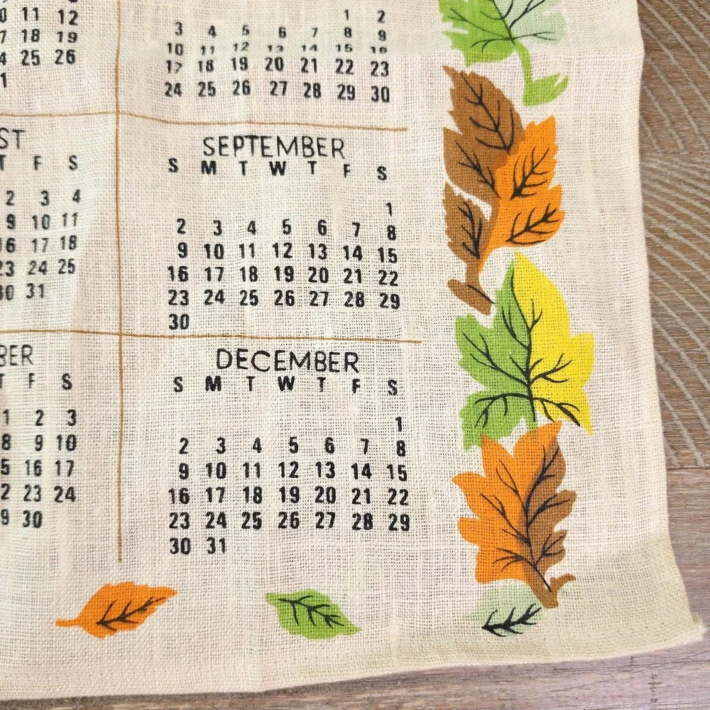 Vintage 1979 Cottage Farmhouse Decor Linen Tea Towel Calendar